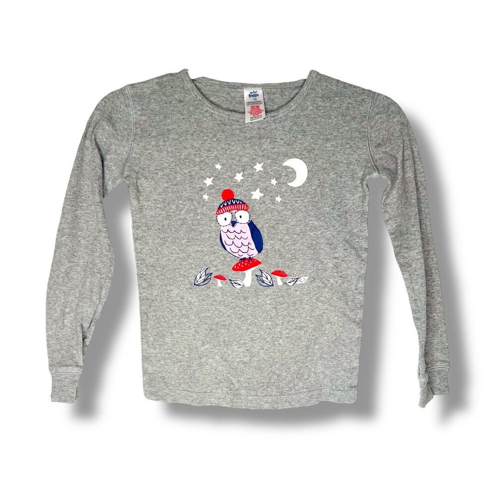 Girls Mini Boden Grey Owl Night Grey Long Sleeve Shirt Size 10y